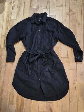 GAP Women's Size Small Black Button-Front Shirt Dress with Waist Tie